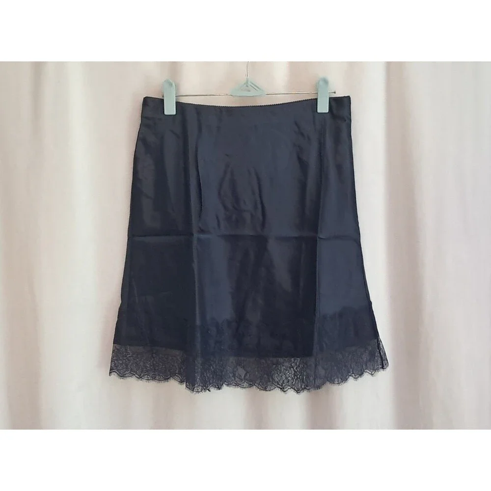 J.Crew Gwen Lace Trim Skirt In Luster Charmeuse Naby Blue CM729 $118 Size S NWT